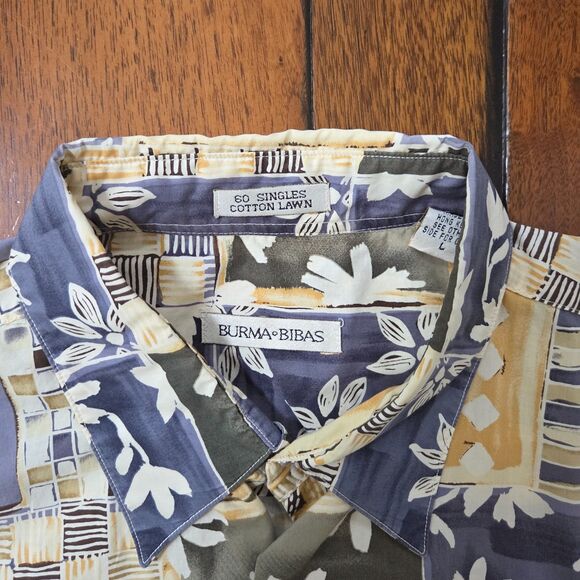 BURMA BIBAS Shirt Men's Large L 60 Singles Lawn Hawaiian Casual Button Up Floral - Picture 3 of 9